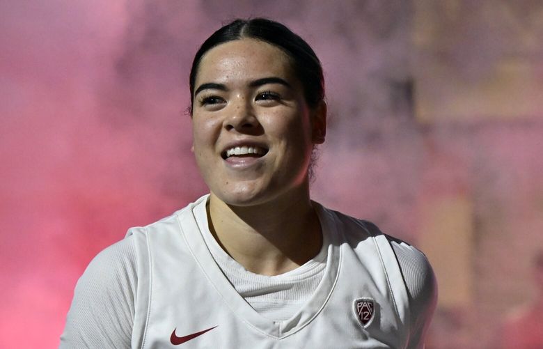 Washington State guard Charlisse Leger-Walker is introduced before an NCAA college basketball game against California in the first round of the Pac-12 women’s tournament Wednesday, March 1, 2023, in Las Vegas. (AP Photo/David Becker) NVDBxxx NVDBxxx