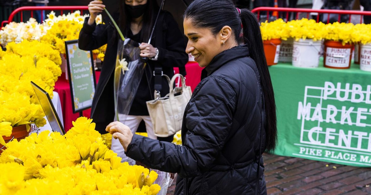 Seattle spring with free daffodils at Pike Place Market The