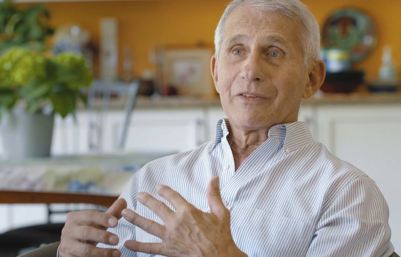 This image released by PBS shows Dr. Anthony Fauci in a scene from the documentary “American Masters: Dr. Tony Fauci,” premiering nationwide on PBS, Tuesday, March 21. (Topspin Content/Room 608/American Masters Pictures/PBS via AP) NYET100 NYET100