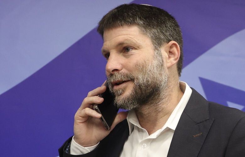 Israeli Finance Minister Bezalel Smotrich arrives to attend the weekly cabinet meeting at the Prime Minister’s office in Jerusalem, Sunday March 5, 2023. (Gil Cohen-Magen/Pool via AP) LBJ111 LBJ111