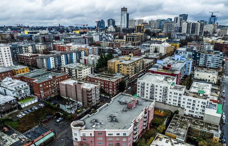 A sea of Capitol Hill apartment buildings saturate the Seattle streets on Wednesday, Jan 25, 2022.