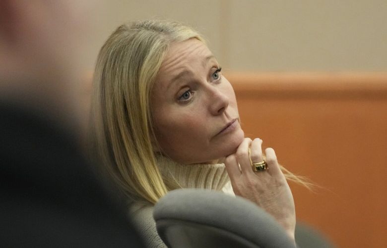 Actor Gwyneth Paltrow looks on as she sits in the courtroom on Tuesday, March 21, 2023, in Park City, Utah. Paltrow’s trial over a 2016 ski collision began in the Utah ski resort town of Park City, where she is accused of crashing into a skier at Deer Valley Resort. The man suing accuses the actress of skiing out of control leaving him with brain damage and four broken ribs. (AP Photo/Rick Bowmer, Pool) UTRB107 UTRB107