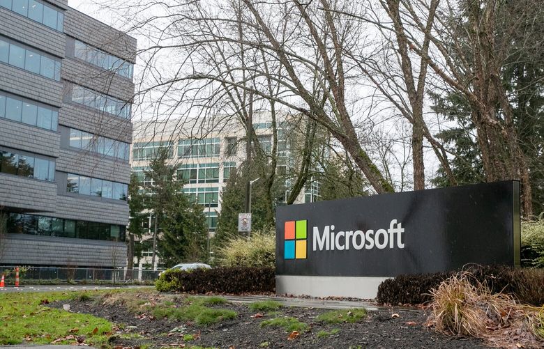 The Microsoft Campus in Redmond, Washington, on Wednesday morning on January 18, 2023. The software giant announced it would cut jobs in a number of engineering divisions.
