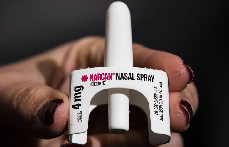 FILE – The overdose-reversal drug Narcan is displayed during training for employees of the Public Health Management Corporation (PHMC), Dec. 4, 2018, in Philadelphia.  The U.S. Food and Drug Administration has approved selling overdose antidote naloxone over-the-counter, Wednesday, March 29, 2023, marking the first time a opioid treatment drug will be available without a prescription.   (AP Photo/Matt Rourke, File) NY969 NY969