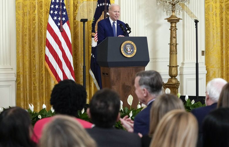 President Joe Biden speaks during an event in the East Room of the White House in Washington, Thursday, March 23, 2023, celebrating the 13th anniversary of the Affordable Care Act. (AP Photo/Susan Walsh) DCSW418 DCSW418