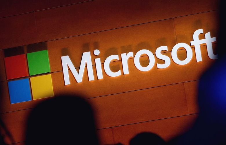NEW YORK, NY – MAY 2: The Microsoft logo is illuminated on a wall during a Microsoft launch event to introduce the new Microsoft Surface laptop and Windows 10 S operating system, May 2, 2017 in New York City. The Windows 10 S operating system is geared toward the education market and is Microsoft’s answer to Google’s Chrome OS. (Photo by Drew Angerer/Getty Images) Photographer: Drew Angerer/Getty Images North America