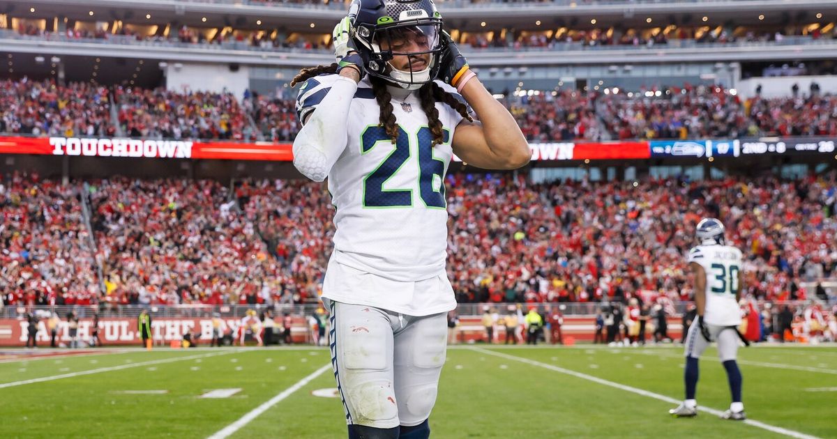 October 16, 2022: Seattle Seahawks safety Ryan Neal (26) celebrates a  defensive play during an NFL