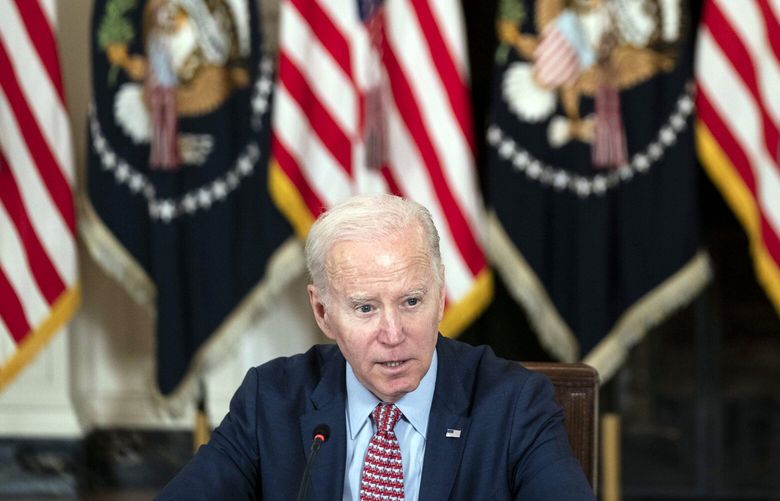 President Joe Biden speaks while meeting with his Council of Advisors on Science and Technology at the White House on Tuesday, April 4, 2023. The White House hopes the chaos of Donald Trump’s legal challenges will reinforce the reasons voters turned to President Biden in 2020. (Sarah Silbiger/The New York Times) XNYT315 XNYT315