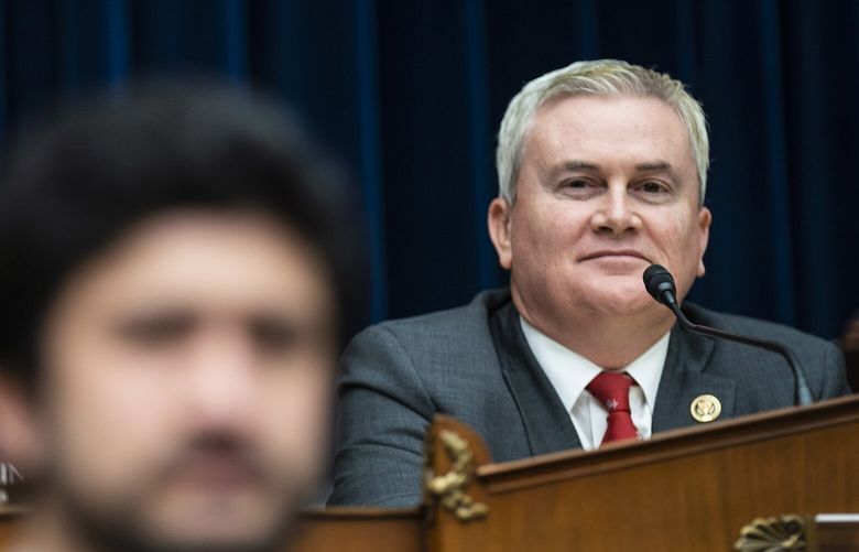 Rep. Jamie B. Raskin, the ranking Democrat on the House Oversight Committee, and Chairman James Comer, a Republican, attend a meeting of the panel on Capitol Hill in January. (MUST CREDIT: Washington Post photo by Jabin Botsford)