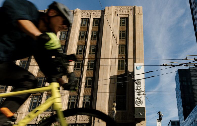 FILE – The building housing the headquarters of Twitter in San Francisco on Oct. 6, 2022. As recession fears persist, the troubles in major industries have hurt tax revenues, turning the state’s $100 billion surplus into a deficit. (Jason Henry/The New York Times) XNYT36 XNYT36