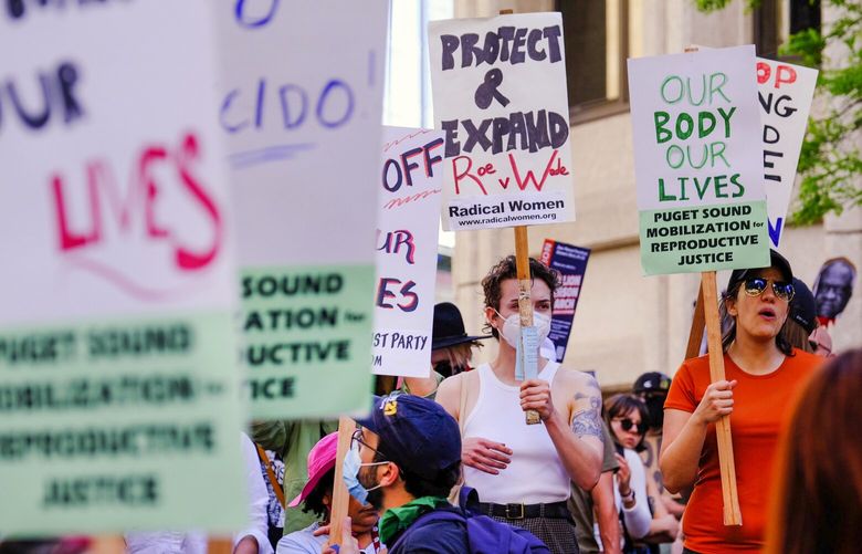 The Supreme Court’s ruling striking down Roe v. Wade resulted in demonstrations in Seattle and across the country, largely opposed to the court’s decision.  Demonstrators downtown at the Federal Building voice their concerns.

Photographed Friday, June 24, 2022 220805
