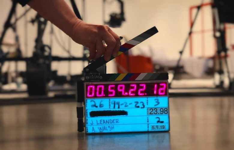 The set for a nurse-aide (CNA) training video shoot for a healthcare training startup in August of 2019. Seattleite Jacob Leander was a producer on the project. (Courtesy of Jacob Leander)