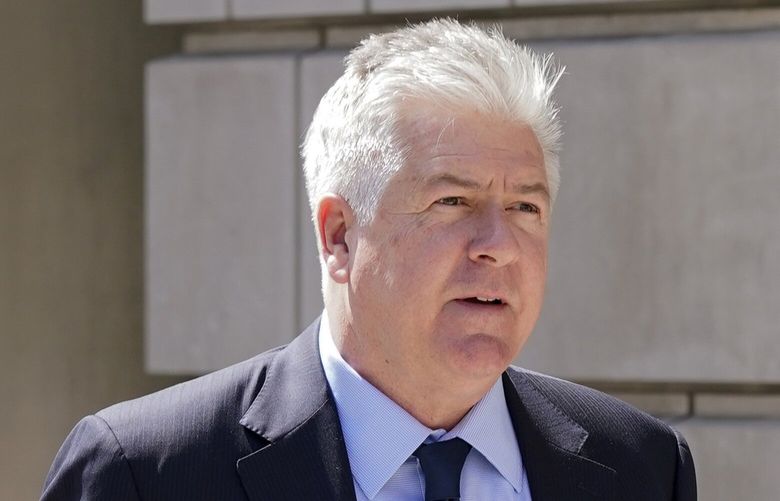 M. Evan Corcoran, an attorney for former President Donald Trump, leaves federal court in Washington, Monday, April 3, 2023. (AP Photo/Patrick Semansky) DCPS202 DCPS202