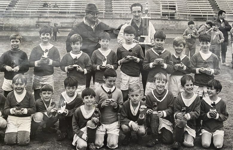 Pete Fewing’s Highline Eagles U-8 team after beating Brian Schmetzer’s Lake City Hawks in the title game at West Seattle Stadium, circa 1969. Fewing is back row, second from right.