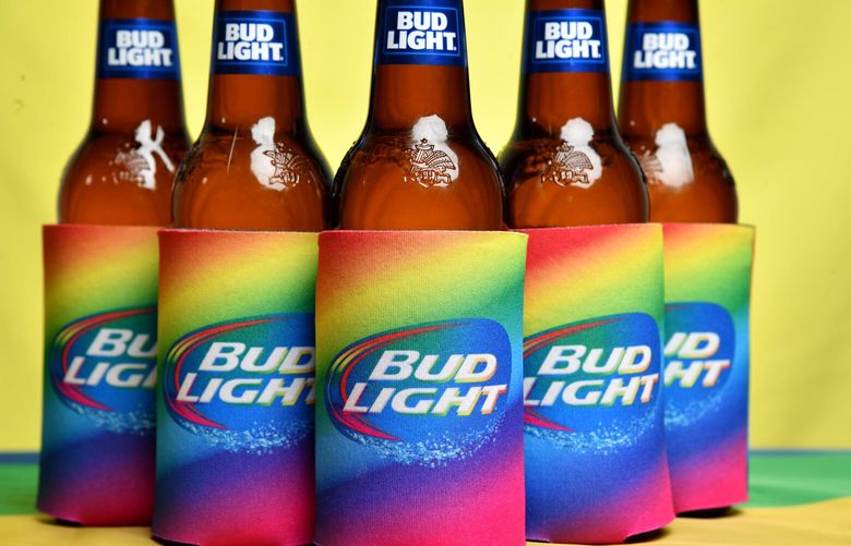 Bud Light has embraced LGBT-themed marketing before, like these Pride-themed Koozies, without backlash. (Washington Post photo by Marvin Joseph)