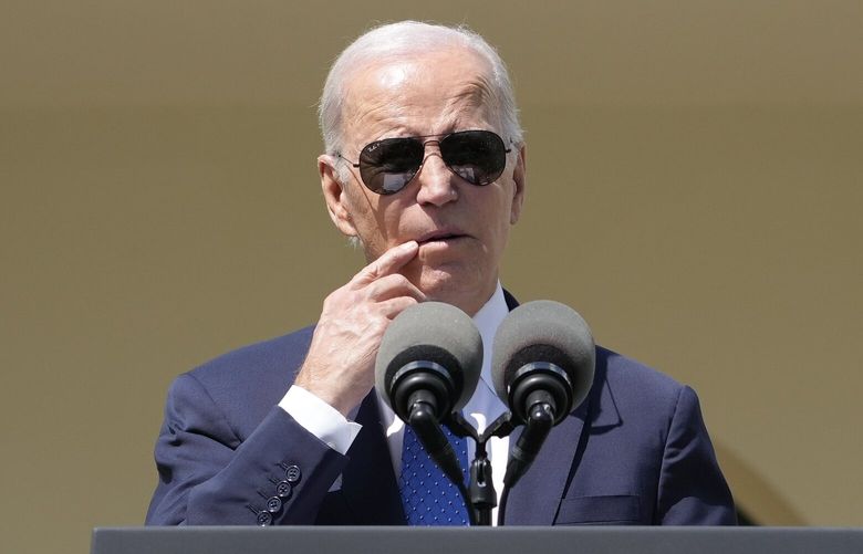 President Joe Biden speaks during a ceremony honoring the Council of Chief State School Officers’ 2023 Teachers of the Year in the Rose Garden of the White House, Monday, April 24, 2023 in Washington. (AP Photo/Andrew Harnik) DCAH444 DCAH444