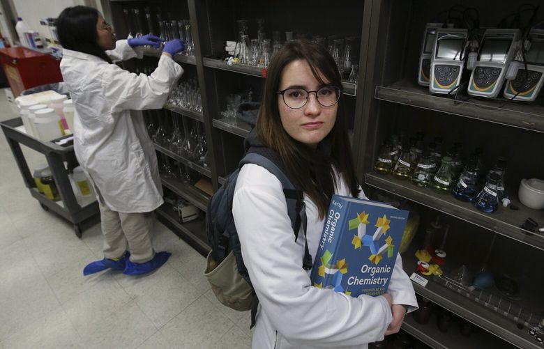 ***HOLD FOR PATRICK SISON, EDUCATIONAL TEAM PROJECT***
Ricki Lee Korba, 23, is a chemistry and music major shown in her lab at CSU Bakersfield where she didn’t get credit for some of the community college classes she took because the university didn’t think they were comparable as lab aid Katie Nguyen works in Bakersfield, Calif. Friday, April 14, 2023. Korba has to retake all the lower-level chemistry classes she’s already took including an organic chemistry class that uses the same textbook. (AP Photo/Gary Kazanjian) CAGK110