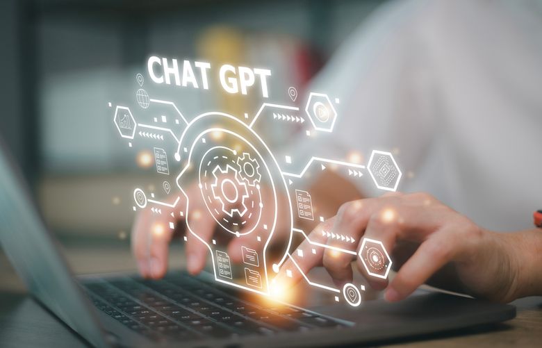 Chatbot Chat with AI, Artificial Intelligence. man using technology smart robot AI, artificial intelligence by enter command prompt for generates something, Futuristic technology transformation.