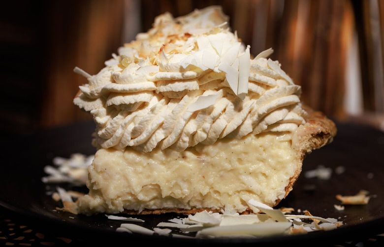 Dahlia Bakery’s triple coconut cream pie is photographed in Seattle Friday, April 28, 2023. 
 223680