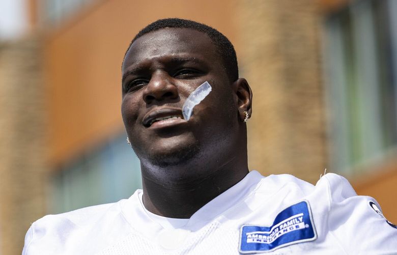 Defensive tackle Poona Ford walks out for Monday’s practice.

The Seattle Seahawks held fall camp Monday, August 1, 2022 at the VMAC in Renton, WA. 221119