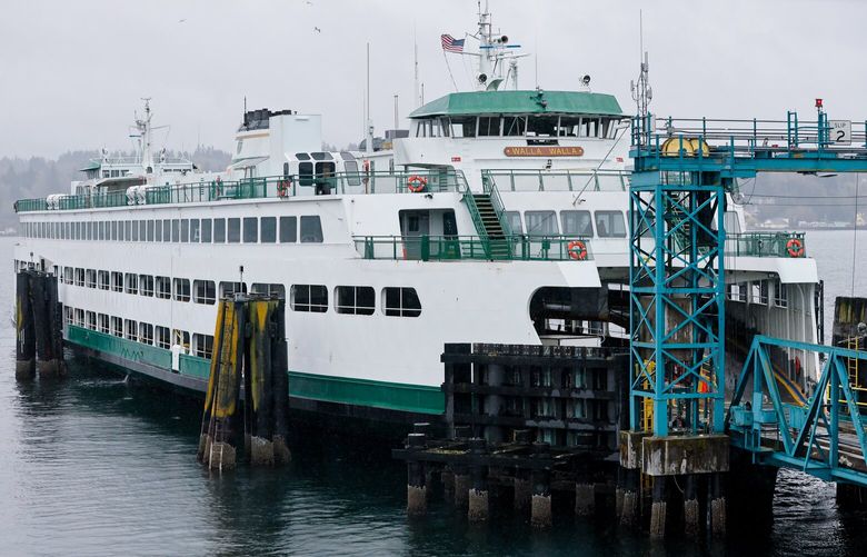 The Washington State ferry Walla Walla sits moored at the Bremerton Ferry Terminal. The Walla Walla grounded on Bainbridge Island the day before after a loss of power.  223570