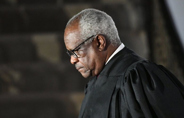 Supreme Court by Justice Clarence Thomas is seen in Washington in October 2020. MUST CREDIT: Washington Post photo by Jonathan Newton