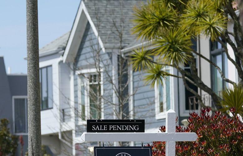 A Sale Pending sign hangs in front of a property in San Francisco, Tuesday, April 18, 2023. (AP Photo/Jeff Chiu) 