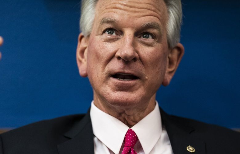 Sen. Tommy Tuberville (R-Ala.) has blocked the military promotions from being passed by unanimous consent since March. MUST CREDIT: Washington Post photo by Jabin Botsford.