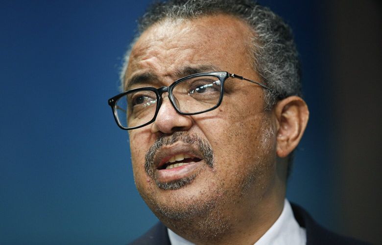 FILE – The head of the World Health Organization, Tedros Adhanom Ghebreyesus speaks during a media conference at an EU Africa summit in Brussels on Feb. 18, 2022. Two experts appointed by the World Health Organization to investigate allegations that some of its staffers sexually abused women during an Ebola outbreak in Congo have dismissed the U.N. agency’s own efforts to excuse its handling of such misconduct as “an absurdity.” (Johanna Geron/Pool Photo via AP, File)