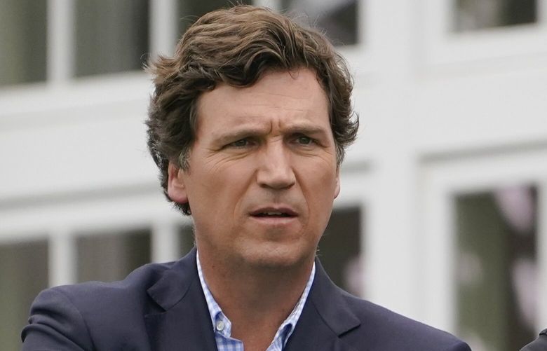 Tucker Carlson attends the final round of the Bedminster Invitational LIV Golf tournament in Bedminster, N.J., July 31, 2022. (AP Photo/Seth Wenig, File) 