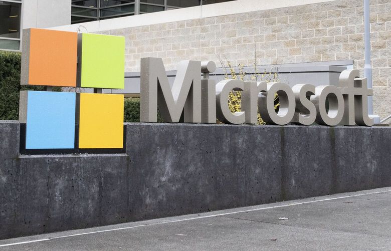 Microsoft’s west campus in Redmond on Monday, Feb. 14, 2022. Microsoft announced Monday that it will reopen its Washington offices later this month.