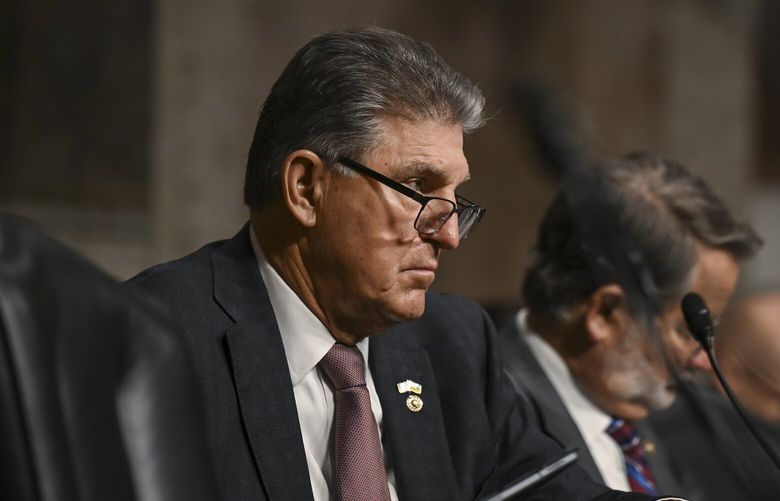 Sen. Joe Manchin (D-W.Va.) during a Senate Armed Services Committee hearing to examine worldwide threats on Capitol Hill in Washington, May 4, 2023. The White House on Wednesday, May 10, 2023, endorsed a plan by Senator Joe Manchin III to speed the approval of some fossil fuel projects in order to also hasten the construction of new transmission lines critical for meeting President Biden’s climate goals. (Kenny Holston/The New York Times) XNYT227 XNYT227