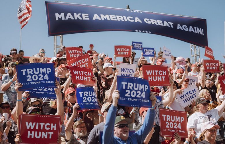 FILE — Supporters cheer for former President Donald Trump during a rally in Waco, Texas on March 25, 2023. The former president’s current and potential rivals have not gained traction as the party seems to rally around him in the face of criticism. (Christopher Lee/The New York Times)