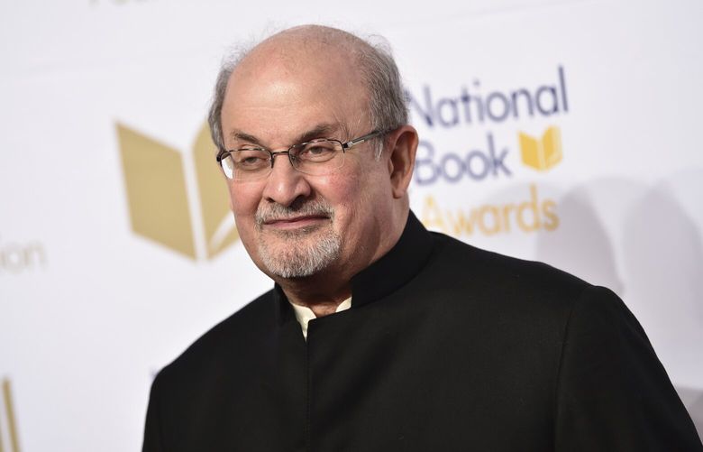 FILE – Salman Rushdie attends the 68th National Book Awards Ceremony and Benefit Dinner on Nov. 15, 2017, in New York. Writer Salman Rushdie has made a public speech nine months after being stabbed and seriously injured onstage, warning that freedom of expression in the West is under its most severe threat of his lifetime. Rushdie delivered a video message to the British Book Awards, where he was awarded the Freedom to Publish award on Monday evening May 15, 2023. (Photo by Evan Agostini/Invision/AP, File) LBJ104 LBJ104