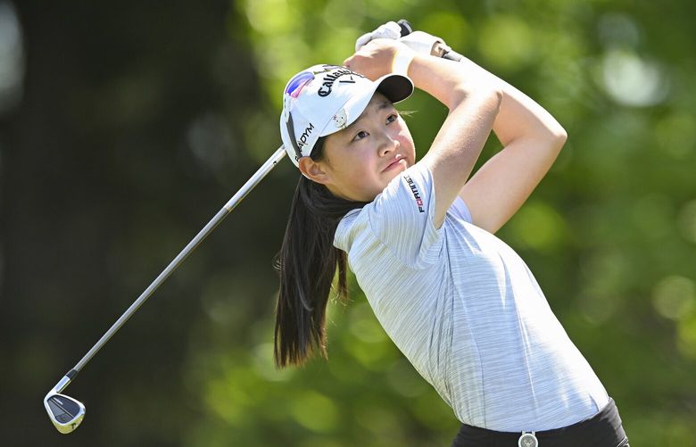 Angela Zhang, 14, is a budding golf star and the Bellevue eighth-grader will be in the national spotlight next month at the U.S. Women’s Open.

Angela Zhang plays a shot on the 12th tee during the the second round of the 2023 U.S. Women’s Amateur Four-Ball at The Home Course in DuPont, Wash. on Sunday, May 14, 2023. (Kathryn Riley/USGA)