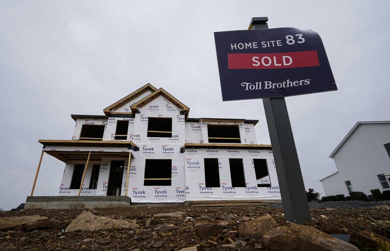 A home under construction at a development in Eagleville, Pa., Friday, April 28, 2023. On Thursday, Freddie Mac reports on the week’s average U.S. mortgage rates. (AP Photo/Matt Rourke) 