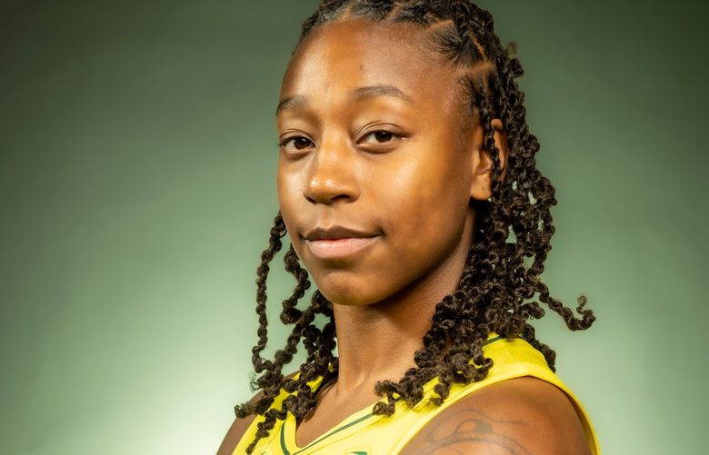 Seattle Storm’s Jewell Loyd. Photographed Wednesday afternoon at Climate Pledge Arena in Seattle, Washington won May 10, 2023.