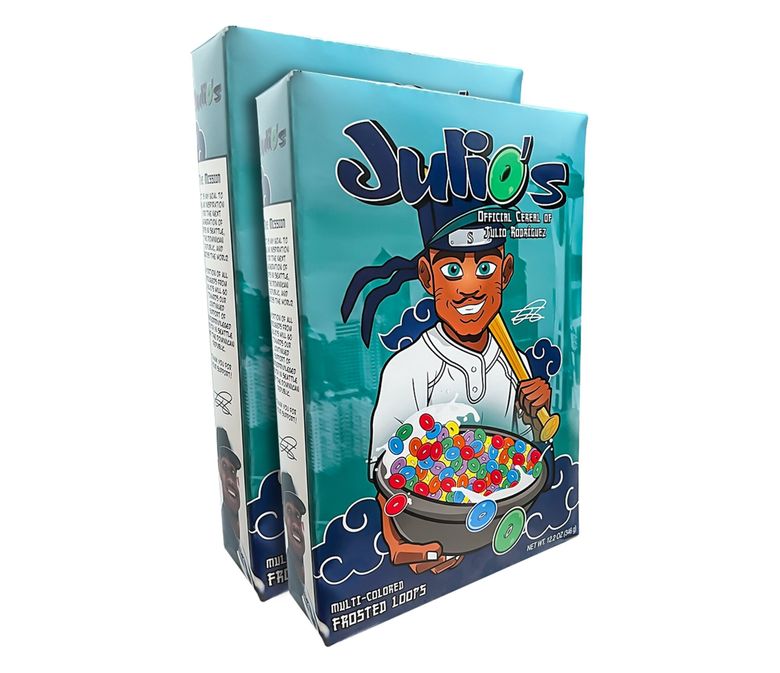 Seattle Mariners’ Julio Rodriguez has partnered with PLB Sports & Entertainment to create JuliO’s, a fruity-loop cereal profile. The product featuring Rodriguez’s name and likeness will be available locally in Seattle at Fred Meyer Stores and online at www.plbse.com. (PLB Sports and Entertainment)