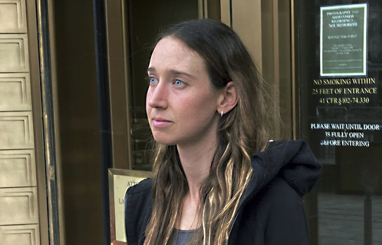 FILE – Charlie Javice, of Miami Beach, Fla., leaves Manhattan federal court, Tuesday, April 4, 2023, in New York, after signing a $2-million bond to remain free on charges that she duped J.P. Morgan Chase with fake records to acquire Frank, her student loan assistance startup company, for $175-million. The fraud case against Javice has taken a step toward trial with an arraignment on an indictment returned in a New York court. Javice pleaded not guilty on Monday, May 22, 2023, to an indictment returned late last week in Manhattan federal court. (AP Photo/Lawrence Neumeister, File) NYPH701 NYPH701