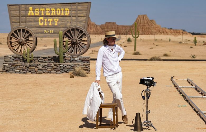 This image released by Focus Features shows writer-director Wes Anderson on the set of “Asteroid City.” (Roger Do Minh/Pop. 87 Productions/Focus Features via AP) NYET512 NYET512