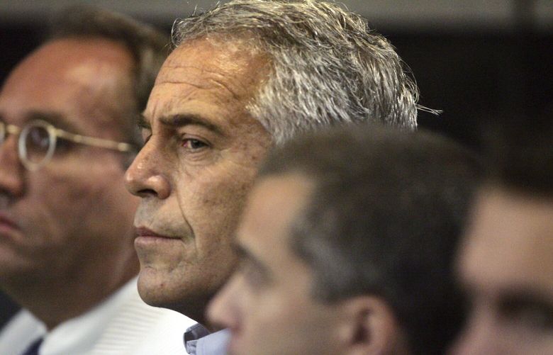 FILE – Jeffrey Epstein appears in court in West Palm Beach, Fla., July 30, 2008. Deutsche Bank has agreed to pay $75 million to settle a lawsuit, Thursday, May 18, 2023, claiming that the German lender should have seen evidence of sex trafficking by Jeffrey Epstein when he was a client, according to lawyers for women who say they were abused by the late financier. (Uma Sanghvi/The Palm Beach Post via AP, File) FLPAP111 FLPAP111