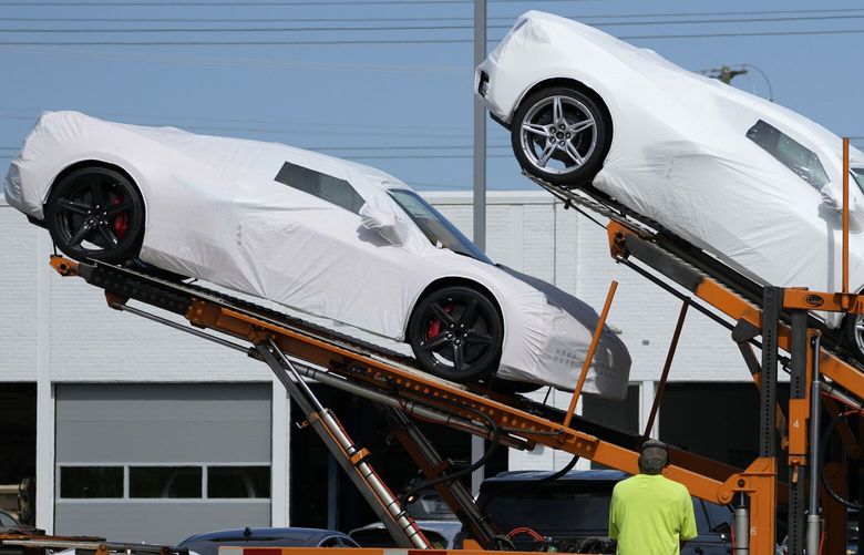 New Corvettes are delivered to a Chevrolet dealer in Wheeling, Ill., Tuesday, May 9, 2023. On Thursday, the Commerce Department issues its second of three estimates of how the U.S. economy performed in the first quarter of 2023.(AP Photo/Nam Y. Huh) NYPM403 NYPM403