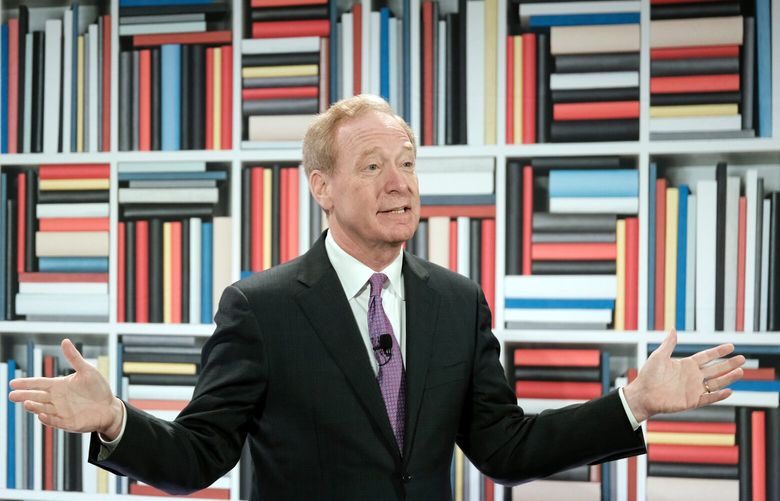Brad Smith, Microsoft’s president, speaks in Washington on Thursday, May 25, 2023. Microsoft endorsed a crop of regulations for artificial intelligence on Thursday, as the company navigates concerns from governments around the world about the risks of the rapidly evolving technology. (Michael A. McCoy/The New York Times) XNYT0324 XNYT0324