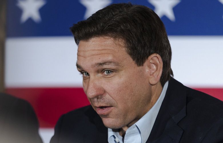 Gov. Ron DeSantis of Florida speaks to New Hampshire state legislators at the Bedford Village Inn in Bedford, N.H., on May 19, 2023. We assessed the Republican candidate’s defense of his record as Florida governor, his dispute with Disney and his attack on President Biden. (Sophie Park/The New York Times) XNYT0245 XNYT0245