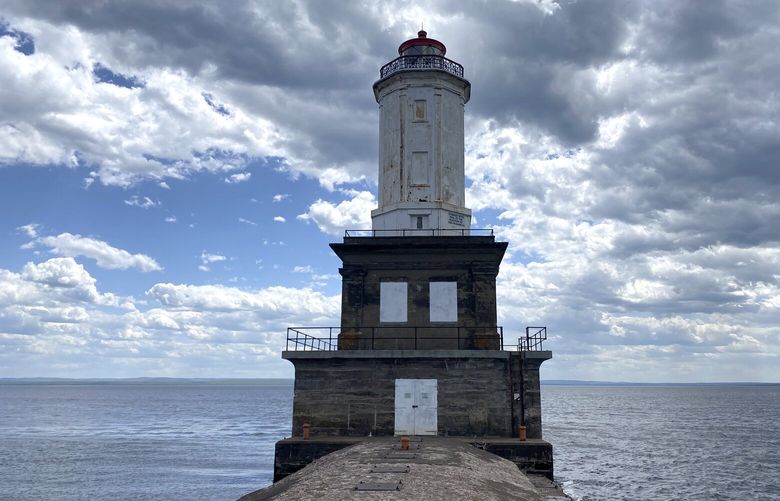 The Keweenaw Waterway Lower Entrance Light stands in Keweenaw Bay, June 2, 2022, in Chassell, Mich. The federal government’s annual effort to give away or sell lighthouses that are no longer needed for navigation purposes includes 10 lighthouses this year. (Luke Barrett/General Services Administration via AP) HOGOV301 HOGOV301