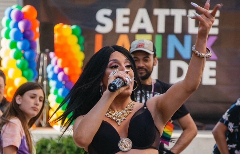 Drag superstar Alondra Garibay performing as Cardi B during the Seattle Latinx Pride 2019.