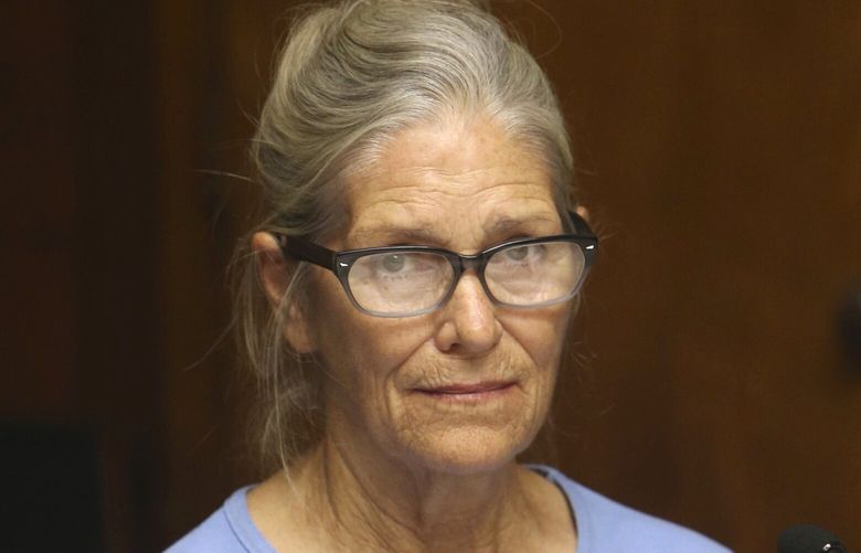 FILE – Leslie Van Houten attends her parole hearing at the California Institution for Women Sept. 6, 2017 in Corona, Calif. A California appeals court says Charles Manson follower Van Houten should be paroled. The appellate court’s Tuesday, May 30, 2023, decision reverses an earlier decision by Gov. Gavin Newsom, who rejected her parole in 2020. His administration could appeal. (Stan Lim/Los Angeles Daily News via AP, Pool, File) CAVAN201 CAVAN201