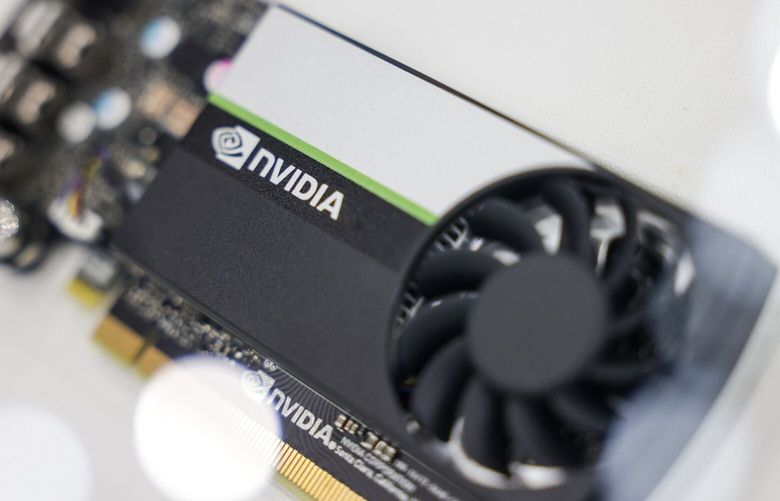 A Nvidia Corp. graphic processing unit during the Taipei Computex expo in Taipei, Taiwan, on Tuesday, May 30, 2023. The trade show runs through June 2. 775984241