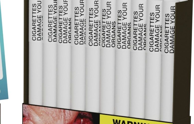 This image provided by Health Canada shows the final wording of six separate warnings that will be printed directly on individual cigarettes as Canada becomes the first in the world to take that step aimed at helping people quit the habit. The regulations take effect Aug. 1 and will be phased in. King-size cigarettes will be the first to feature the warnings and will be sold in stores by the end of July 2024, followed by regular-size cigarettes, and little cigars with tipping paper and tubes by the end of April 2025. (Health Canada/The Canadian Press via AP) CP101 CP101