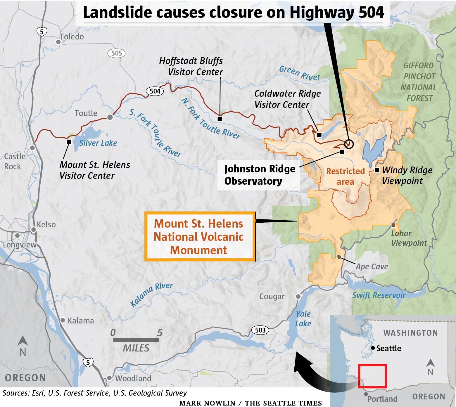 Landslide blocks highway near Mount St. Helens long closure